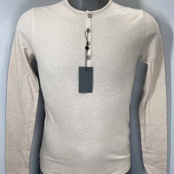 NEW JOHN VARVATOS Men's Carver Henley Shirt Wheat Beige Size XL